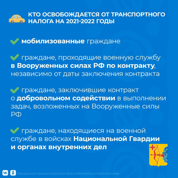 В Кировской области участникам СВО продлили льготы по транспортному налогу. В Кировской области участникам СВО продлили льготы по транспортному налогу.